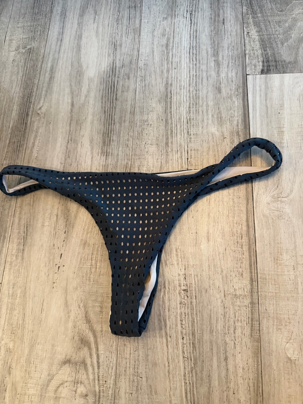 Acacia Swimwear Black Laser Cut Perforated Mesh Bikini Bottoms Large